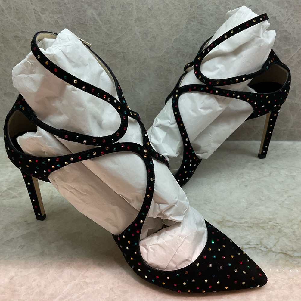 Jimmy Choo Lancer 85 Black Suede and Crystal Heels 39.5